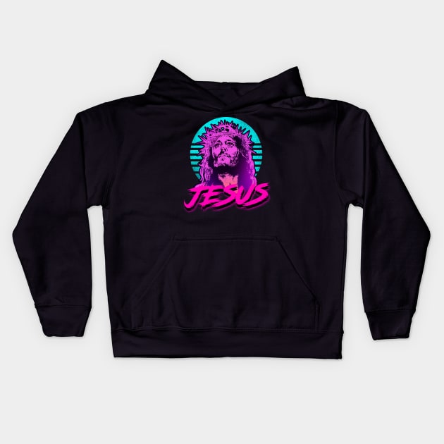 Jesus Retrowave Kids Hoodie by absolemstudio